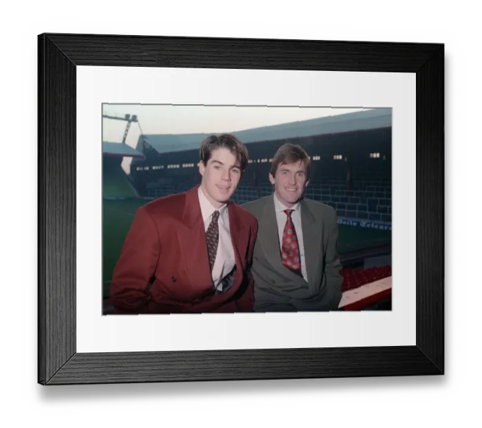 Framed Print : Jamie Redknapp with Liverpool manager Kenny Dalglish at Anfield Stadium after signing for Framed Print : Jamie Redknapp with Liverpool manager Kenny Dalglish at Anfield Stadium after signing for