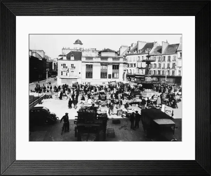 Framed Print : Makket Day In Cherbourg. View of The Place Du Chateau, Cherbourgs makes place