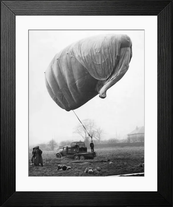 Framed Print : Balloon Barrage work in the midlands of England. (actual town not known Framed Print : Balloon Barrage work in the midlands of England. (actual town not known