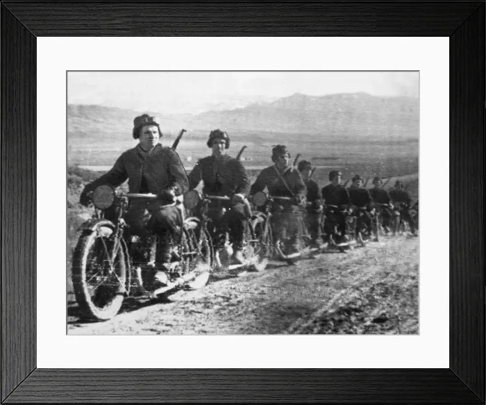 Framed Print : A motorcycle column of the Soviet Red Army on the march on the Southern Russia front as Framed Print : A motorcycle column of the Soviet Red Army on the march on the Southern Russia front as