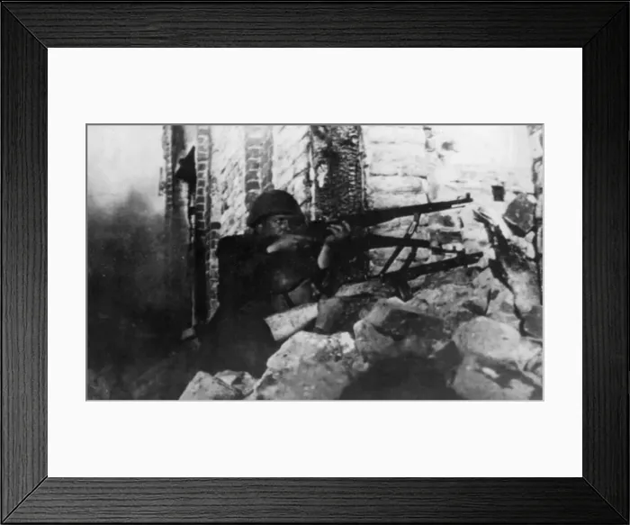 Framed Print : A soldier of the Soviet Red Army engages in combat against enemy German army troops in Framed Print : A soldier of the Soviet Red Army engages in combat against enemy German army troops in