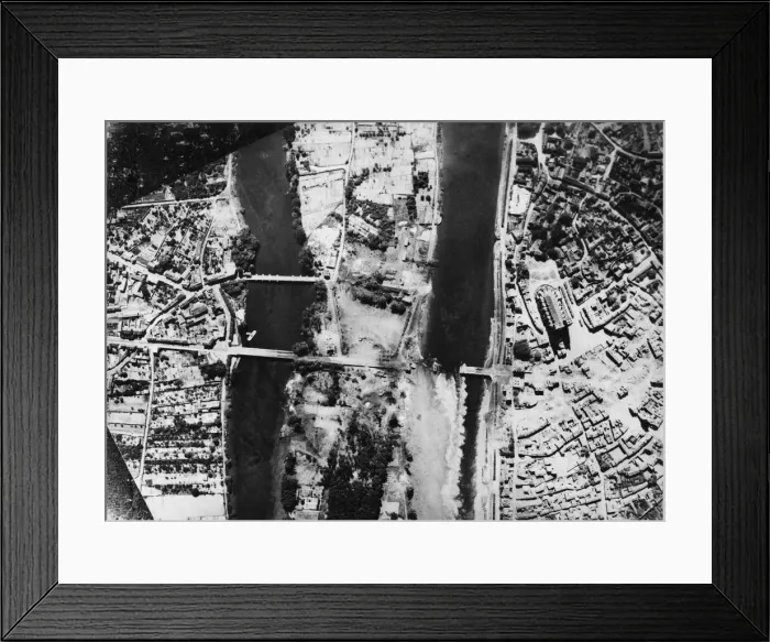 Framed Print : This picture shows wrecked highway bridge across the Seine at Mantes / Gassiccourt Framed Print : This picture shows wrecked highway bridge across the Seine at Mantes / Gassiccourt