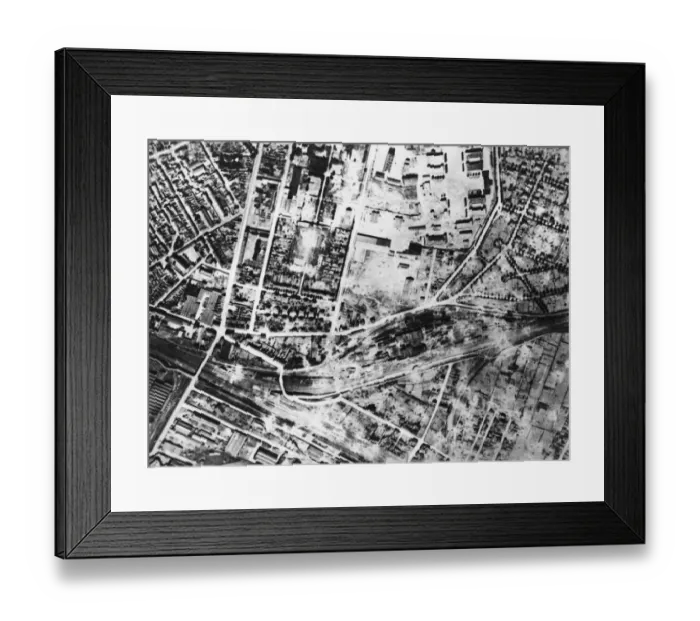 Framed Print : Reims Rail Centre showing signs of recent attacks the rail marshalling yards at Reims