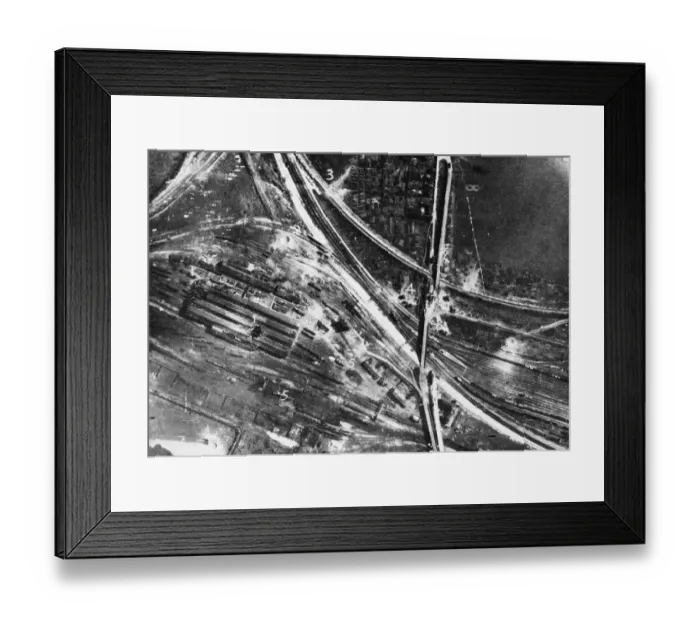 Framed Print : Reconnaissance photo showing damage caused on the approaches to the Viaduct D