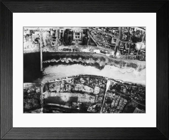 Framed Print : The wreaked highway bridges over the River Seine at Elbeuf, Airorafy of A. E. A. F Framed Print : The wreaked highway bridges over the River Seine at Elbeuf, Airorafy of A. E. A. F