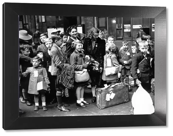 Evacuees at a London station. Circa 1939