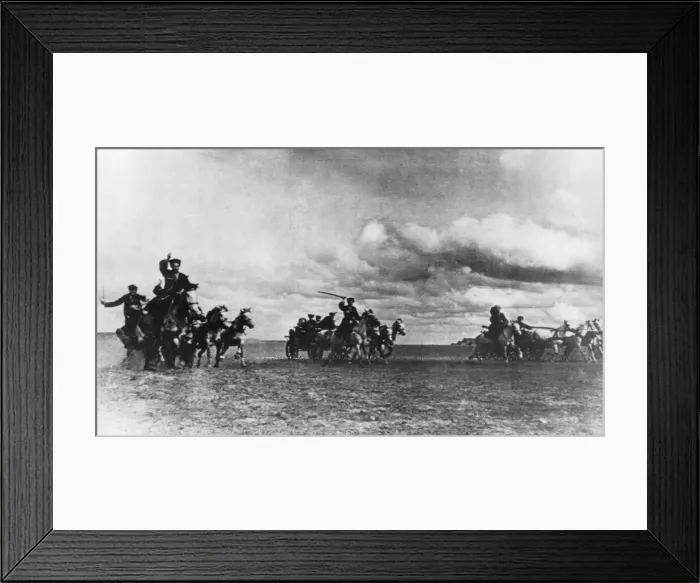 Framed Print : Cossack machine gun carriages advance to new firing positions one the Crimean sector Framed Print : Cossack machine gun carriages advance to new firing positions one the Crimean sector