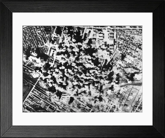 Framed Print : Almost every bomb can be seen erupting in the heart of the target area at the Reims