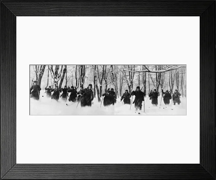 Framed Print : Picture shows: Soldiers of the Soviet Red Army advancing on skis in readiness to turn Framed Print : Picture shows: Soldiers of the Soviet Red Army advancing on skis in readiness to turn