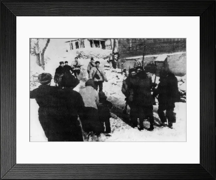 Framed Print : Picture shows: Guerrillas returning to their native village receiving a warm welcome
