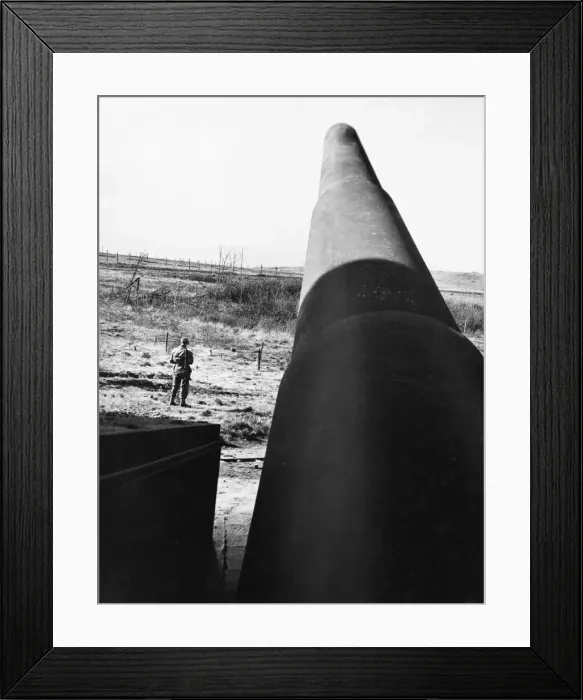 Framed Print : The barrel of one of the 15 German naval guns captured by Canadian forces at Cap Framed Print : The barrel of one of the 15 German naval guns captured by Canadian forces at Cap