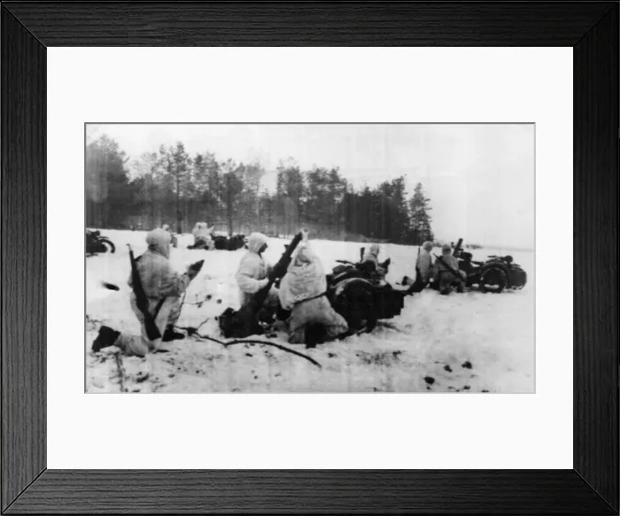Framed Print : A Soviet Red Army trench mortar battery shelling the enemy German army on the Belarus