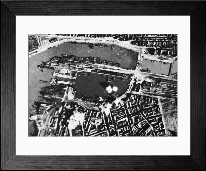 Framed Print : Photo taken during a recent R. A. F. raid on shipping and small craft in Boulogne Harbour Framed Print : Photo taken during a recent R. A. F. raid on shipping and small craft in Boulogne Harbour