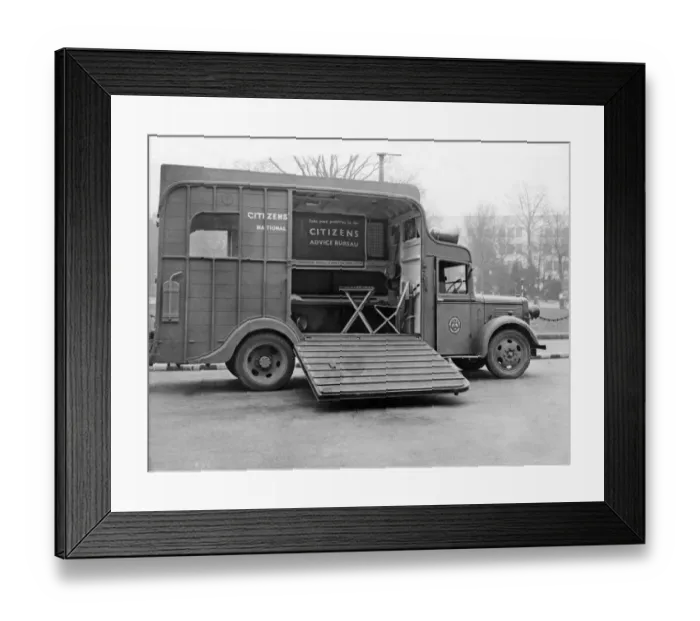 Framed Print : A mobile advice and information unit, The Citizens Advice Bureau