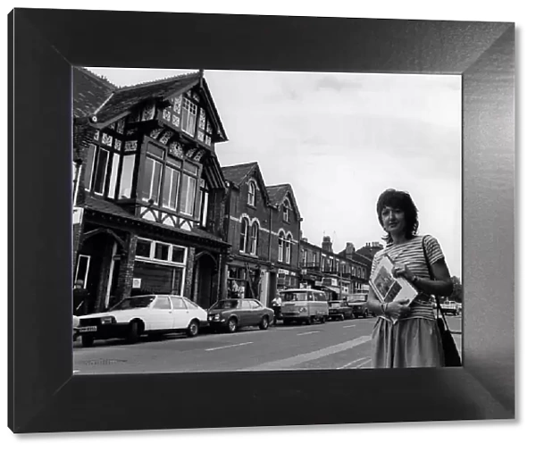 Kay Flavell in Lark Lane, Liverpool. She has collated history about the area. August 1983