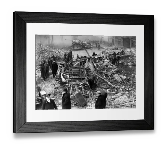 Framed Print : These were the trams in Fitzalan Square, Sheffield, after the raiders had passed
