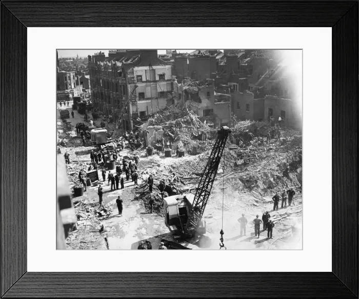 Framed Print : Bomb Explosion in London. Street unknown. Another picture showing Framed Print : Bomb Explosion in London. Street unknown. Another picture showing