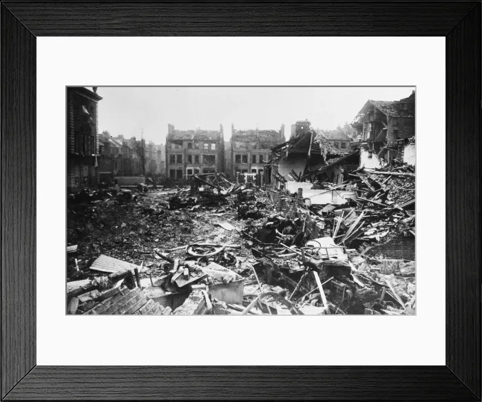Framed Print : A fire Sub Station in London, damaged after a German air Raid- World War Two Framed Print : A fire Sub Station in London, damaged after a German air Raid- World War Two