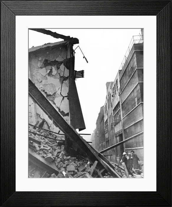 Framed Print : Leather Lane, near Fleet Street, Central London, after it was damaged in a World War Two Framed Print : Leather Lane, near Fleet Street, Central London, after it was damaged in a World War Two