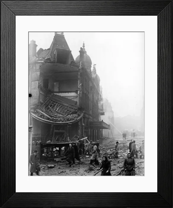 Framed Print : Aftermath of air raid attack, Empire Theatre, London. Circa 1941 Framed Print : Aftermath of air raid attack, Empire Theatre, London. Circa 1941