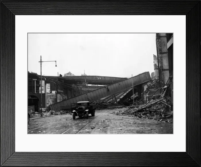 Framed Print : Damage to Southern Railway Bridge, over Southwark Street, Blackfriars Framed Print : Damage to Southern Railway Bridge, over Southwark Street, Blackfriars