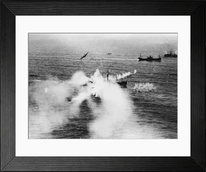 Framed Print : Two heavily laden merchant ships were hit by torpedo and at least three others Framed Print : Two heavily laden merchant ships were hit by torpedo and at least three others