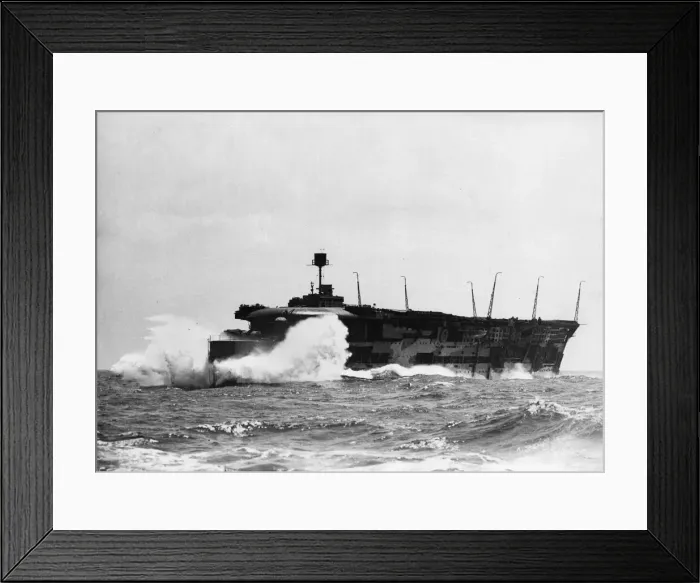 Framed Print : Royal Navy Aircraft carrier HMS Furious in a rough seaway during the Second World War