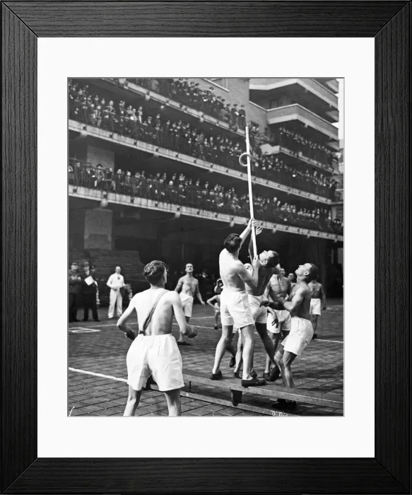 Framed Print : Members of the Fire Service during exercise. They are playing Ring the Stick Framed Print : Members of the Fire Service during exercise. They are playing Ring the Stick