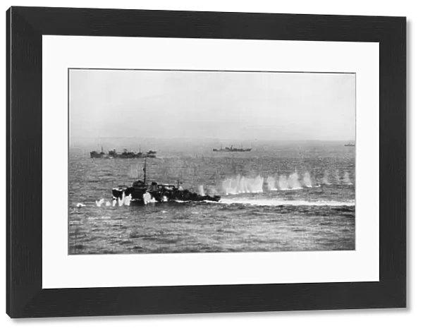 Photograph recording a phase in a successful torpedo attack by Beaufighters of RAF