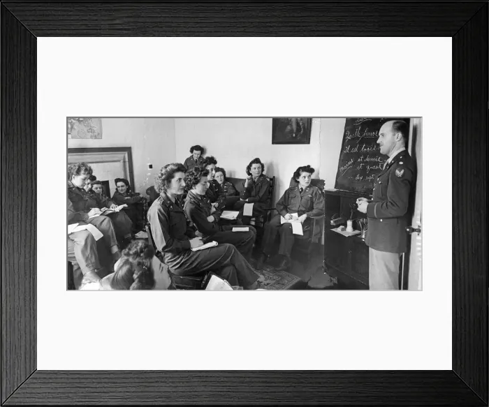 Framed Print : Army ladies during a lesson. It is not clear if the people are French Framed Print : Army ladies during a lesson. It is not clear if the people are French