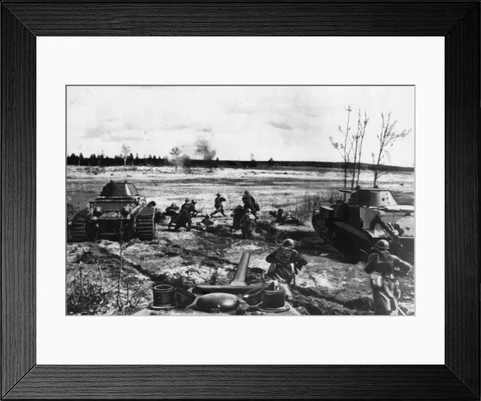 Framed Print : Tanks of the Red Array have blasted a German position into retreat Framed Print : Tanks of the Red Array have blasted a German position into retreat