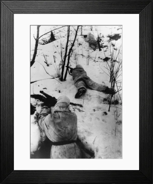 Framed Print : Action on General Vatutins Front. Red Army tommy gunners in white winter Framed Print : Action on General Vatutins Front. Red Army tommy gunners in white winter