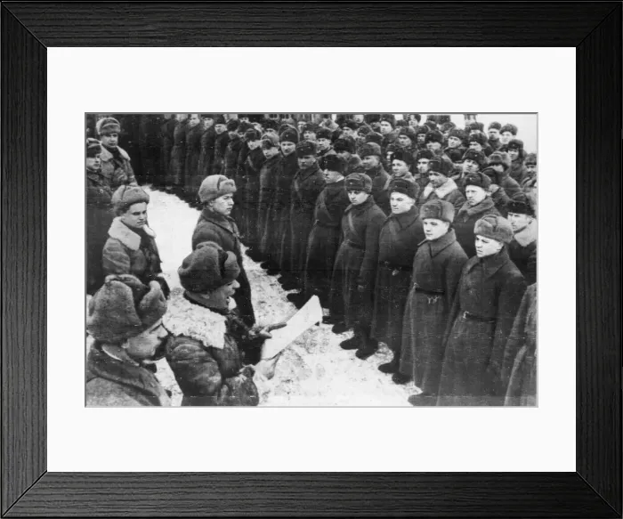 Framed Print : The Comissar of a Russian Military unit reading the Order of the Day issued by leader Framed Print : The Comissar of a Russian Military unit reading the Order of the Day issued by leader