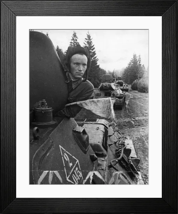 Framed Print : A tank column of the Soviet Red Army makes its way to the front lines during the battle Framed Print : A tank column of the Soviet Red Army makes its way to the front lines during the battle