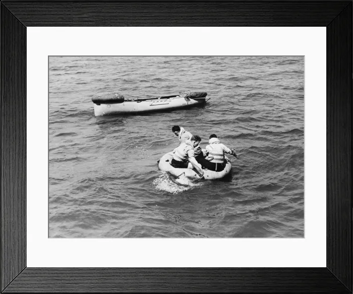 Framed Print : Lifeboat dropped from the air during Second World War. (Picture shows Framed Print : Lifeboat dropped from the air during Second World War. (Picture shows