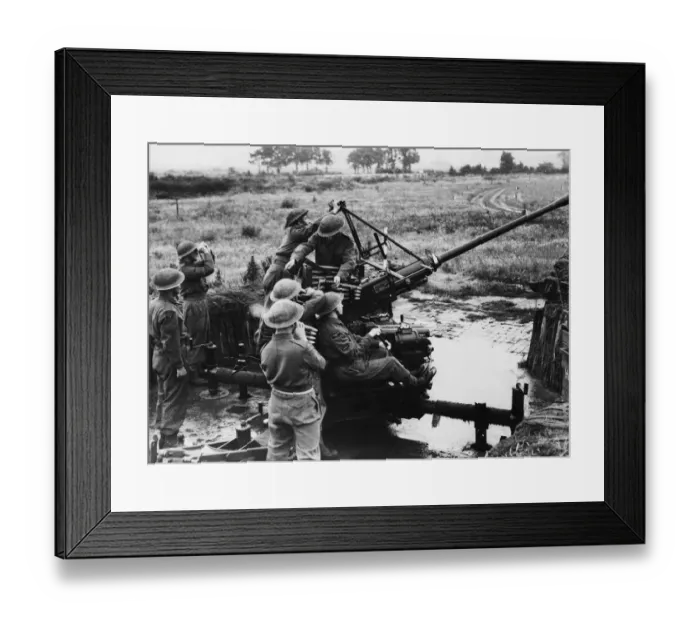 Framed Print : R. A. F. gunners firing at a flying bomb. 30th June 1944 Framed Print : R. A. F. gunners firing at a flying bomb. 30th June 1944