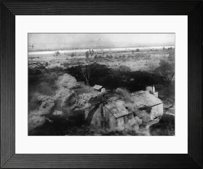 Framed Print : Taken during an attack by Bristol Beaufighter on an oil pump house at Kanhla