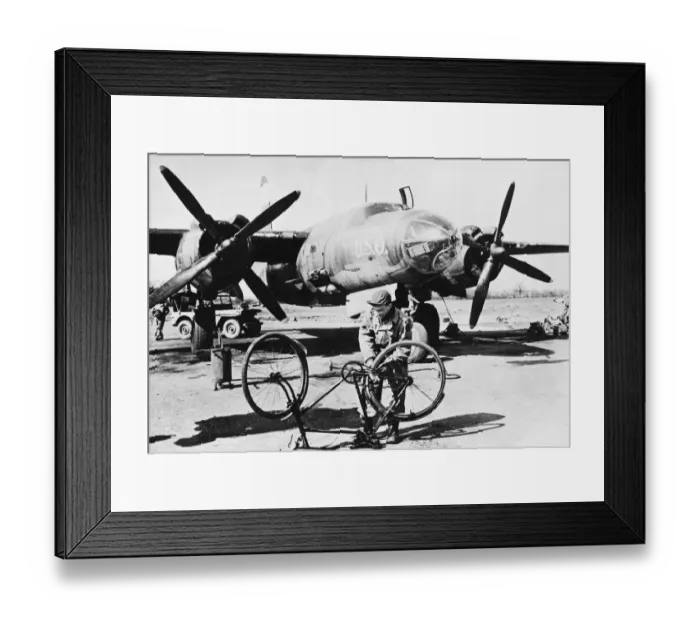 Framed Print : Ninth US Air Force mechanic with B-26 Marauder. May 26th 1944 Framed Print : Ninth US Air Force mechanic with B-26 Marauder. May 26th 1944