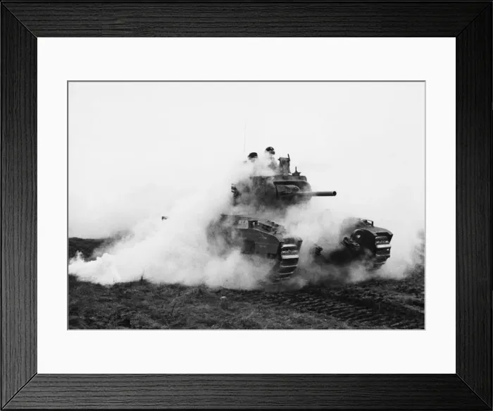 Framed Print : Matilda tanks advance through smoke during Second World War. 13th November 1942 Framed Print : Matilda tanks advance through smoke during Second World War. 13th November 1942