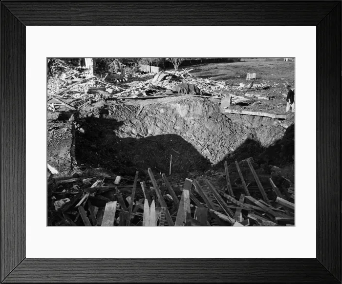 Framed Print : The crater which was approximately 20 ft deep by 30 ft in diameter Framed Print : The crater which was approximately 20 ft deep by 30 ft in diameter