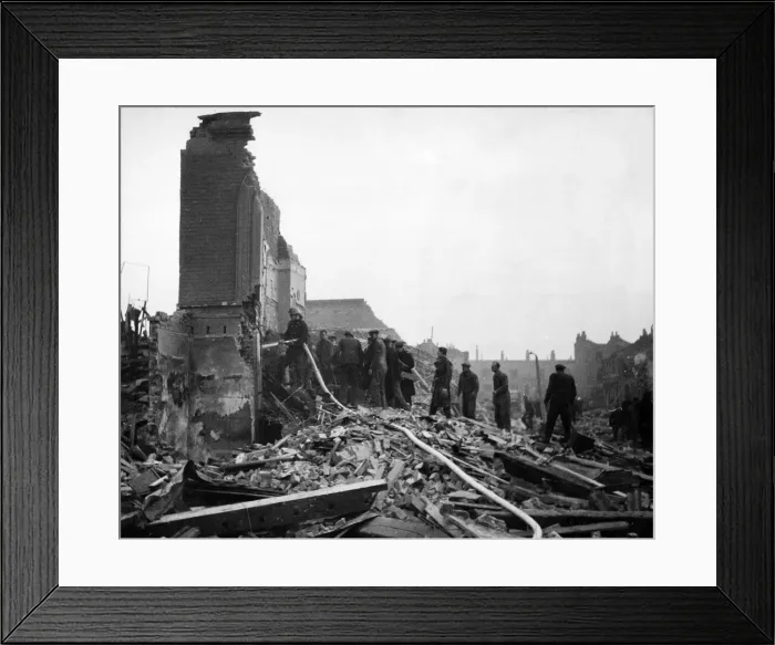 Framed Print : Rescue work at a recent V Bomb incident. The bomb fell near a school Framed Print : Rescue work at a recent V Bomb incident. The bomb fell near a school