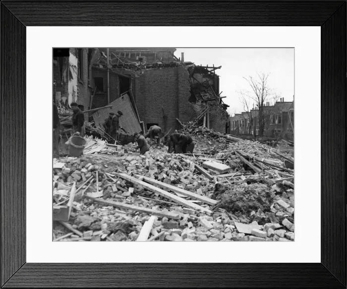 Framed Print : V-Bomb at Brockley. A V Bomb fell at Brockley killing and injuring several people