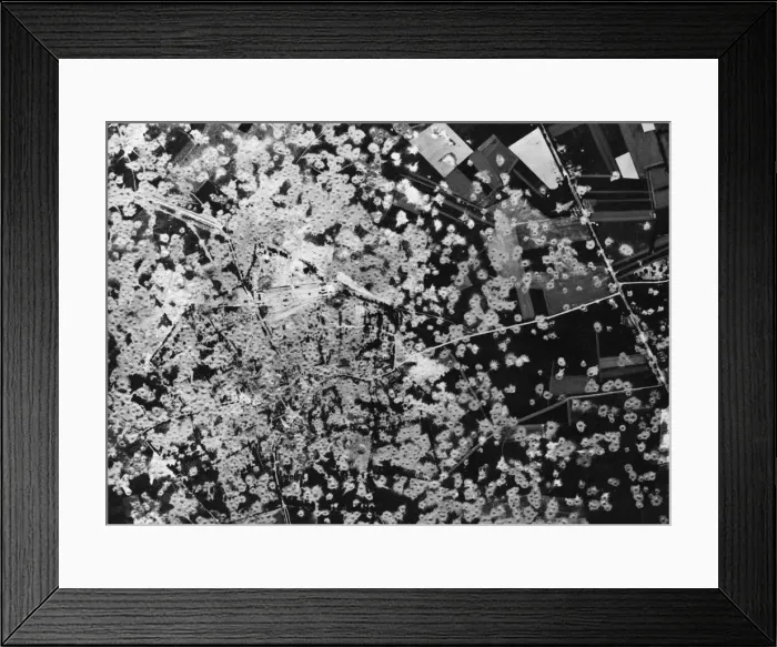 Framed Print : Picture showing the results of Allied Air attacks oh a large constructional works in