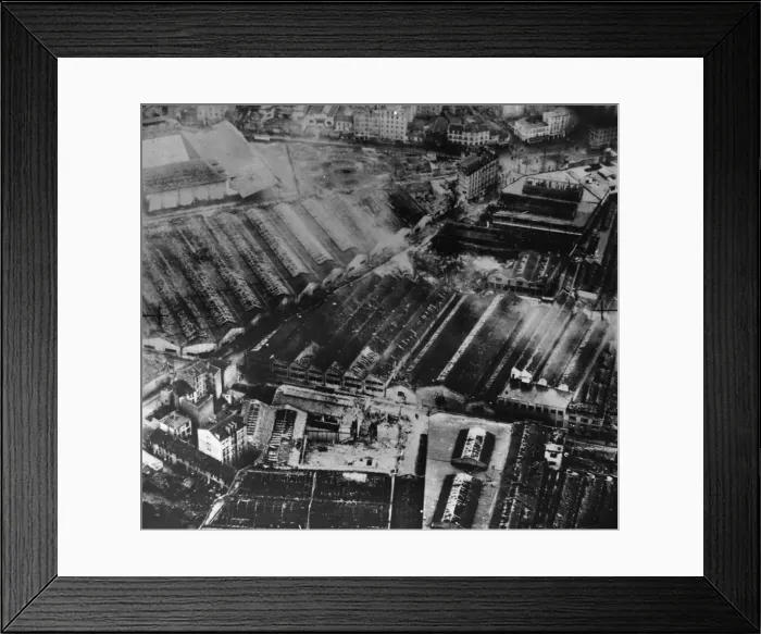 Framed Print : Aircraft of the RAF attack industrial works in Paris, occupied France during the Second Framed Print : Aircraft of the RAF attack industrial works in Paris, occupied France during the Second