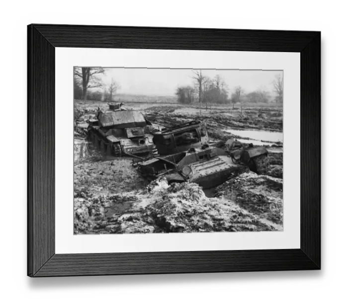 Framed Print : Valentine tank tows a Cruiser Mk IV through mud. 16th March 1943