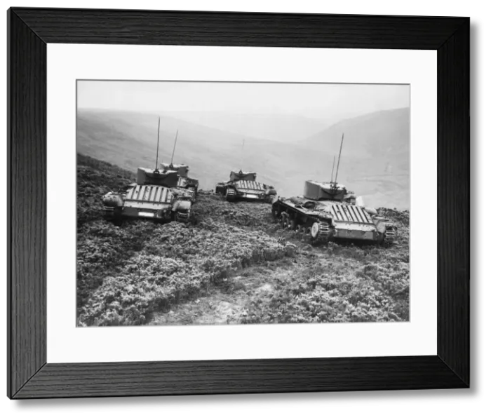 Framed Print : Mark III Valentine tanks on exercise in Moorland. 29th August 1941 Framed Print : Mark III Valentine tanks on exercise in Moorland. 29th August 1941