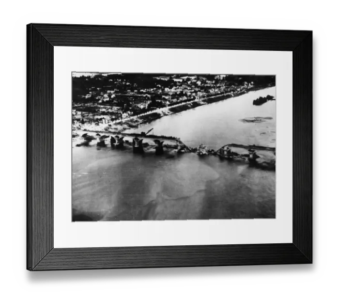 Framed Print : Daylight attack on La Riche Railway bridge at Tours in Southern France by Marauder medium