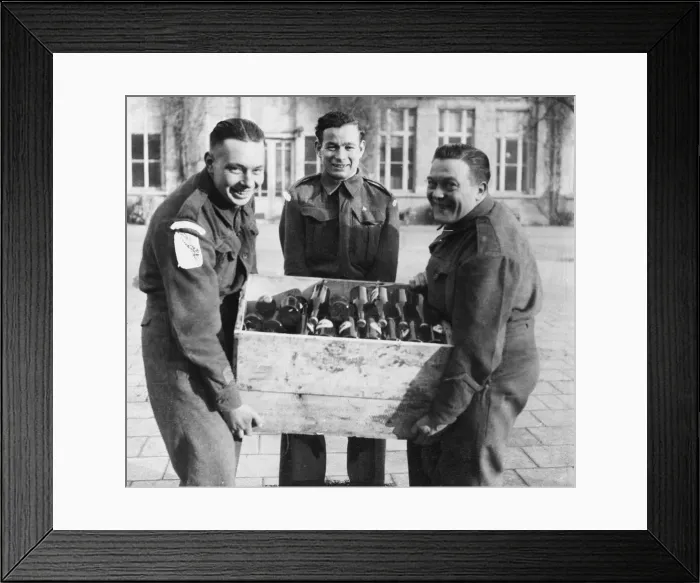 Framed Print : Soldiers carrying beer in Belgium during the Christmas festive period Framed Print : Soldiers carrying beer in Belgium during the Christmas festive period