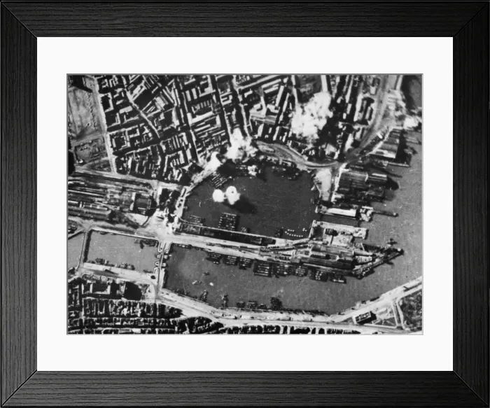 Framed Print : Photo taken during a recent RAF raid on shipping and small craft in Boulogne Harbour