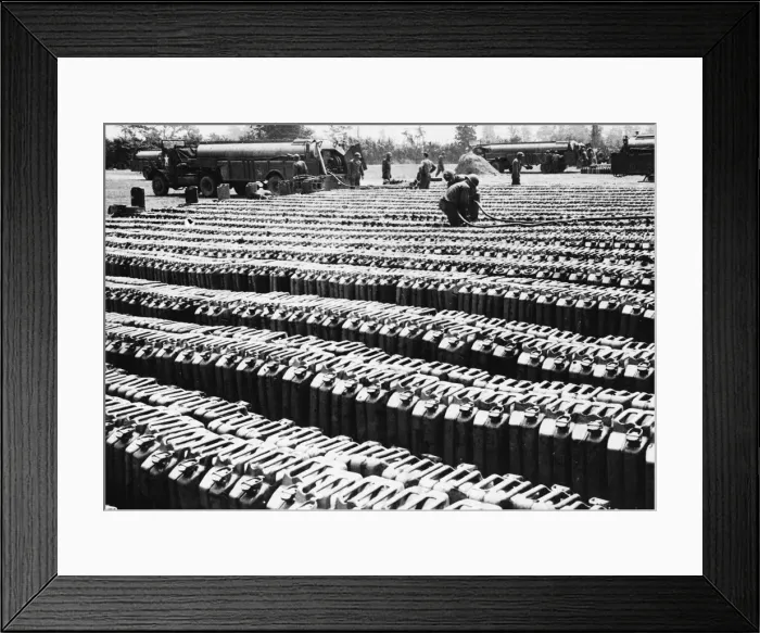 Framed Print : Gasoline at an air base somewhere in England during Second World War